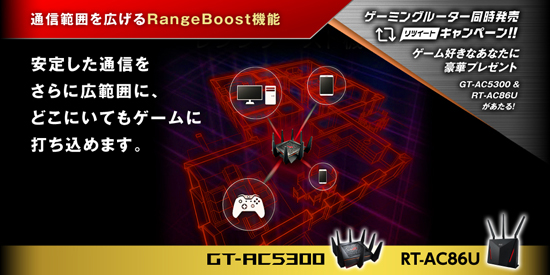 通信範囲を広げるRangeBoost機能 安定した通信をさらに広範囲に、どこにいてもゲームに打ち込めます。